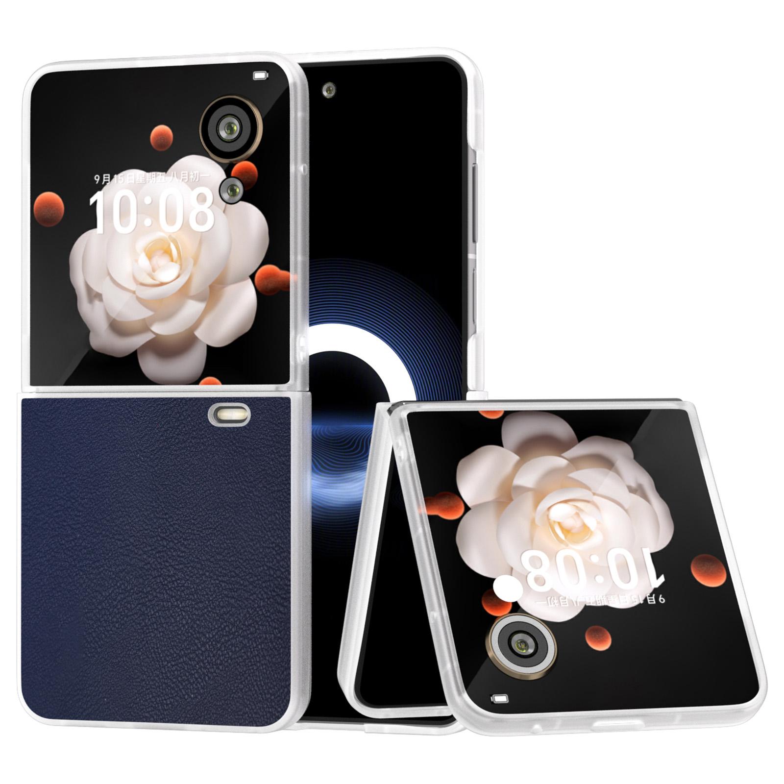 

For Honor Magic V Flip 5G Case Clear Matte Edge PU Leather+PC Folding Phone Cover Blue