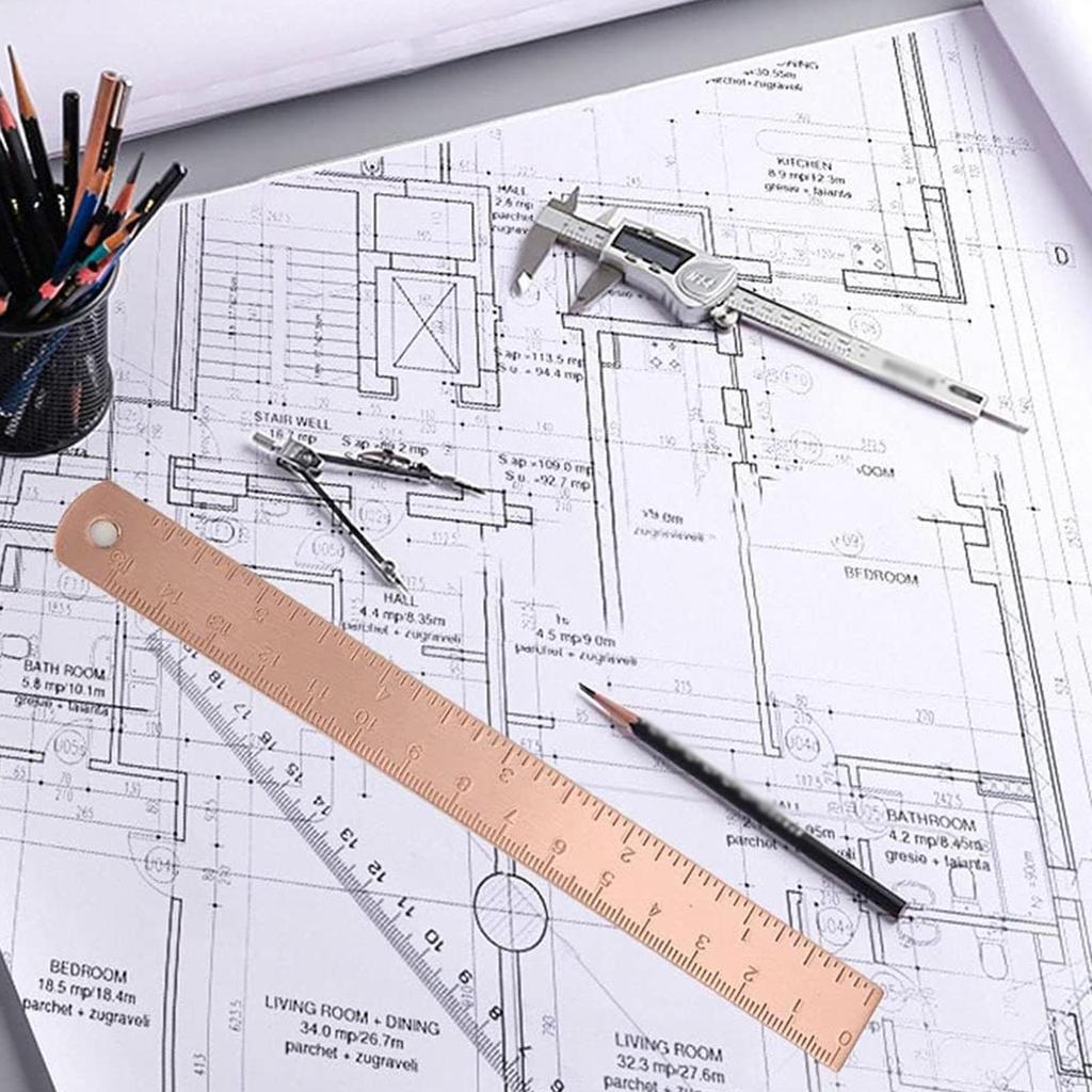 Copper Ruler Straight with Cm Inch Two Scale 1.5mm Thick Bookmark Metal for Diary Line