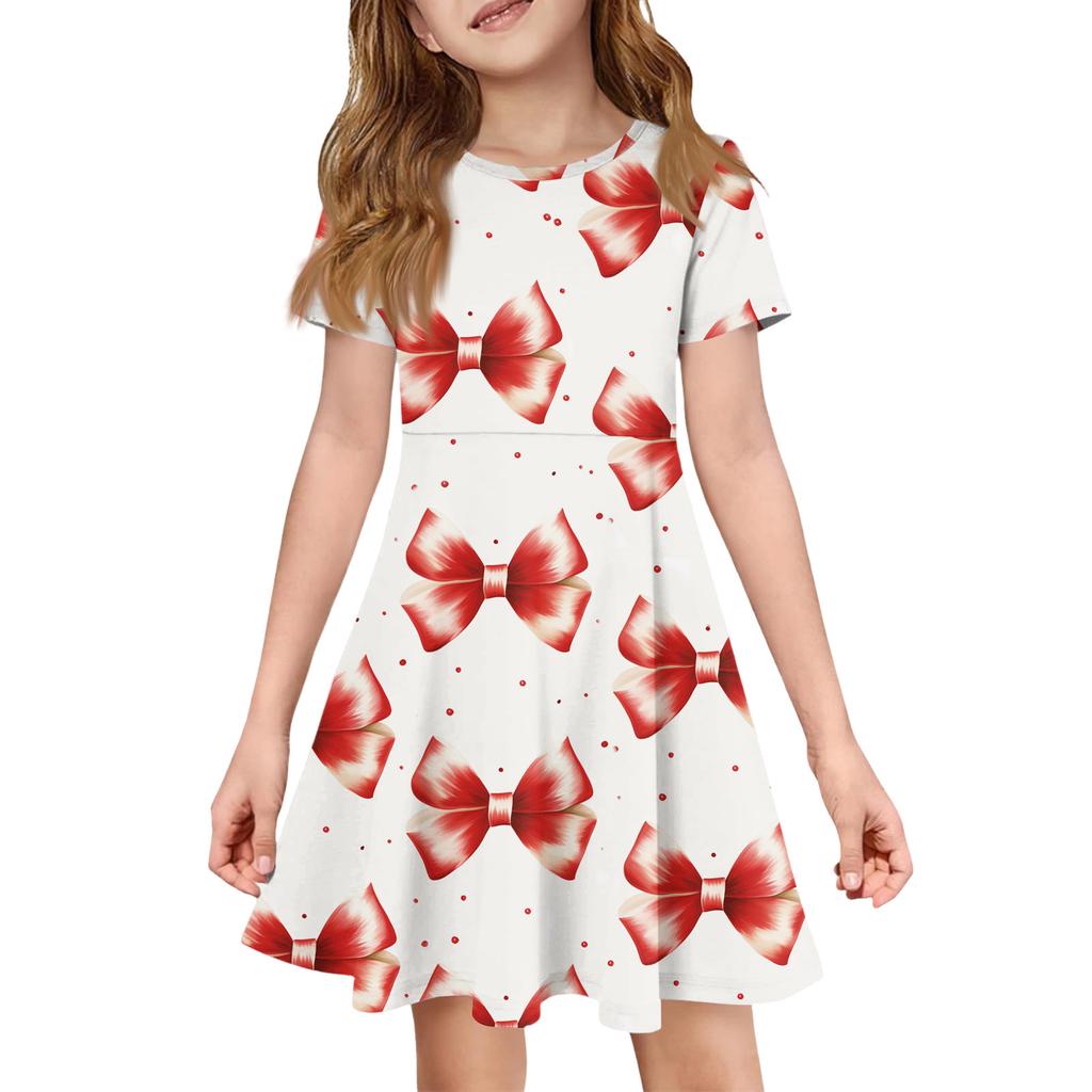 Girl Summer Dress Color & Print Short Sleeve Dress With Pocket Casual Dress Shorts Sleeve Party Dress Easter Day