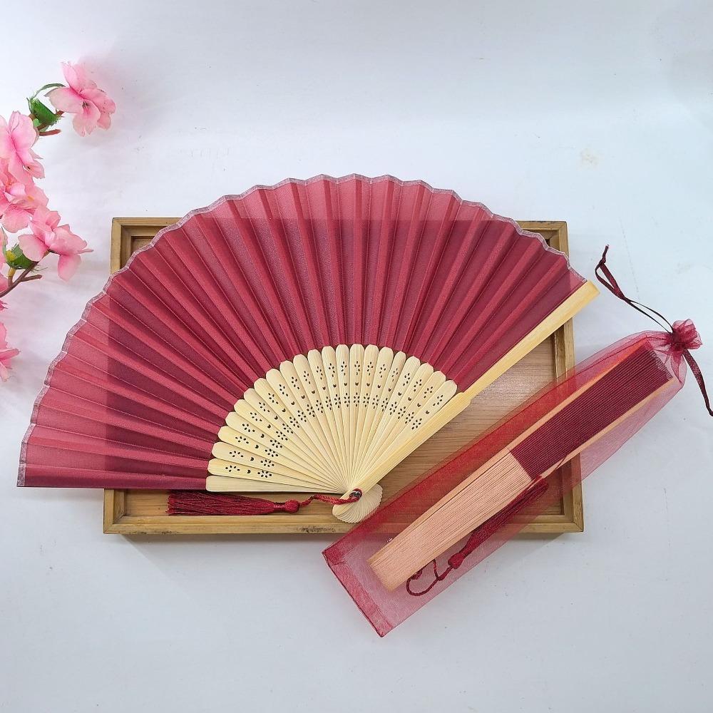 Wear Resist Folding Fan Cooling Tool Bamboo Hand Fan Fashionable Silk Hand Fan Festival Party