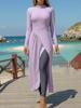 Women's Long Sleeve One-piece Skirt Style Swimwear with Long Pants
