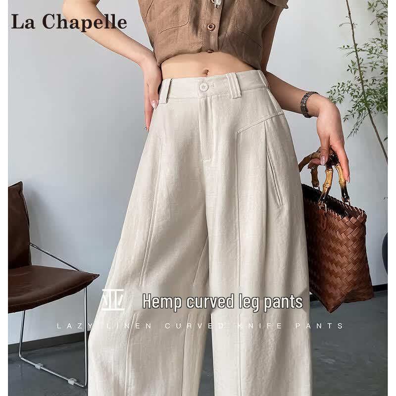 La Chapelle Women s Old Money Style Linen Blend Wide-Leg Pants L