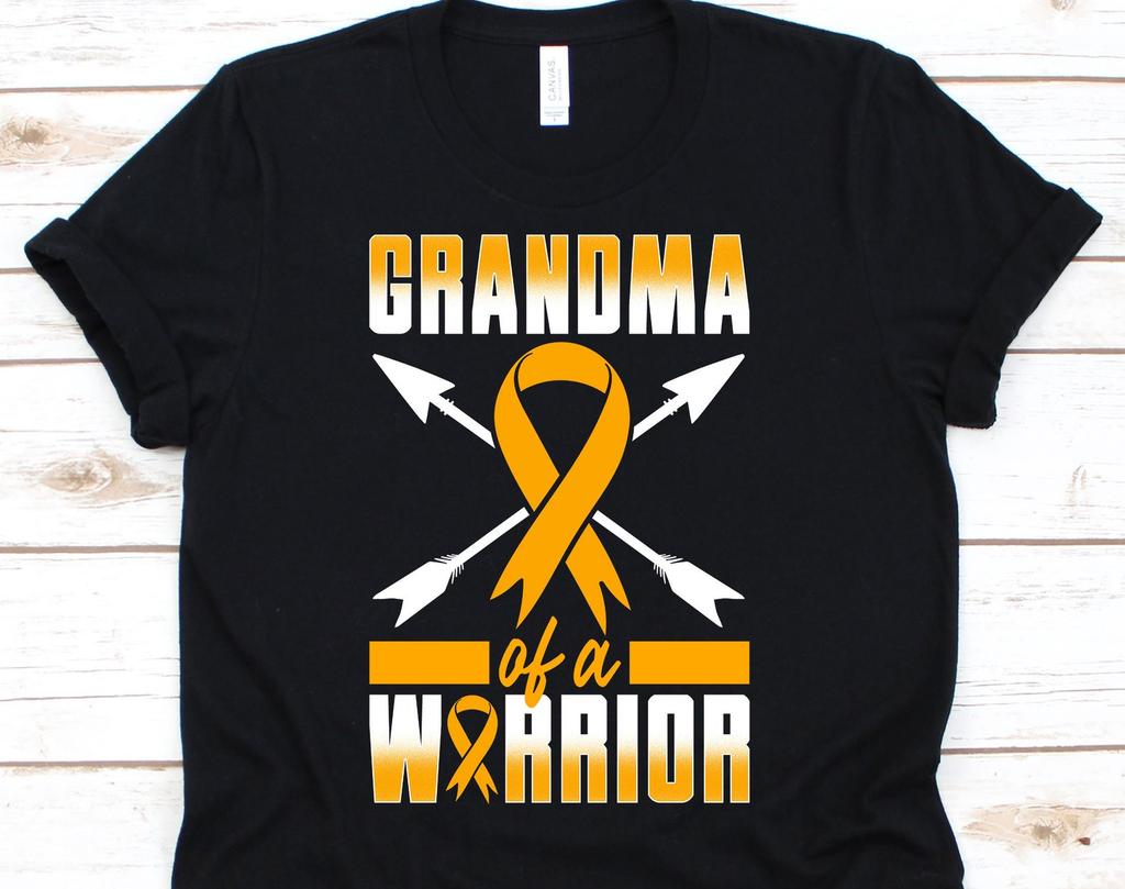 Grandma Of A Warrior Childhood Cancer Shirt, Childhood Cancer Ribbon Awareness Support For Children, Kids Cancer Tee, Fight Like A Kid Gift