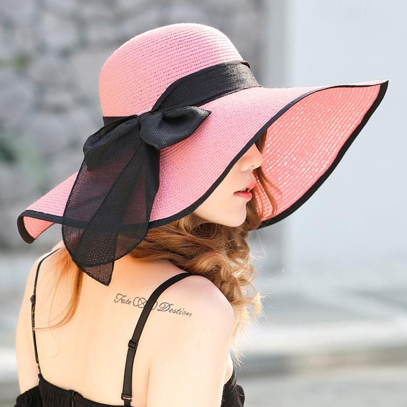 Beach hat shade summer straw hat big edge hat children foldable sun hat travel seaside versatile vacation