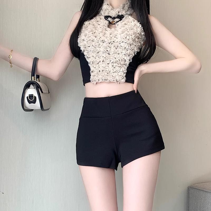 2024 Women's High Waist Black A-Line Summer Shorts - Slimming, Plus Size Options, Casual Fit