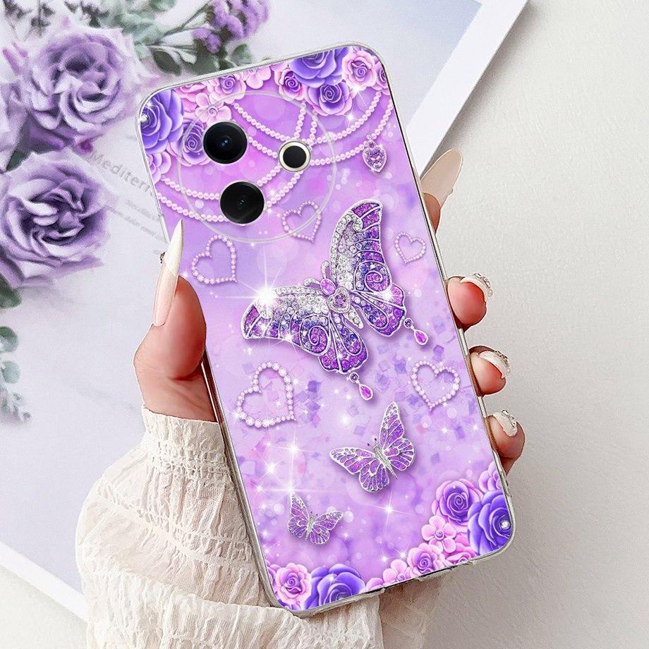 For Vivo Y39 5G Y300i 5G / Vivo V2436 V2444A Back Cover Girly Fashion Flower Butterfly Painting Case Soft Clear Silicone Funda
