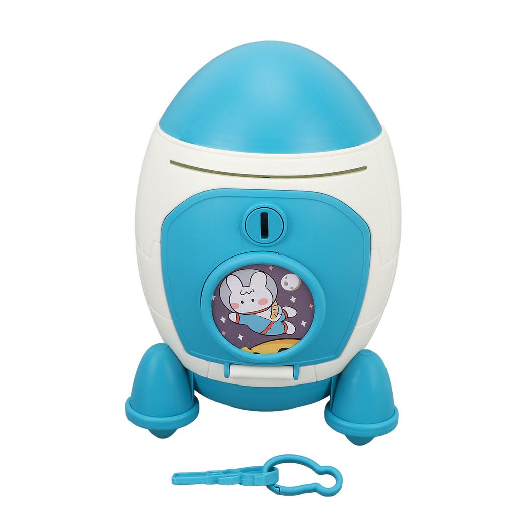 Cartoon Money Bank with Key Large Capacity Cute Cartoon Space Money Saving Toy for Kids Boys Girls Blue