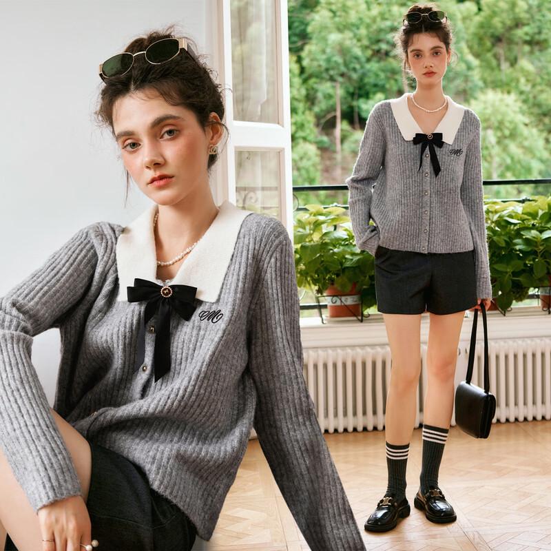 

Olrain Women s Lapel Bow Pullover Sweater M