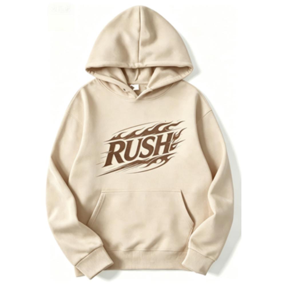 Fall/Winter  RUSH Flame Letter Graphic Front Hoodie Streetwear Casual Loose Fitted Hoodie