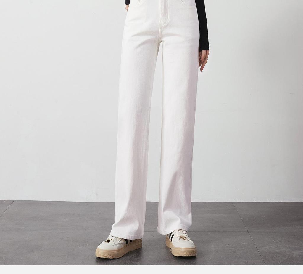 Women's High-Waisted Wide-Leg White Jeans, Floor-Length, Spring New Arrival, Versatile Slimming Straight Pants