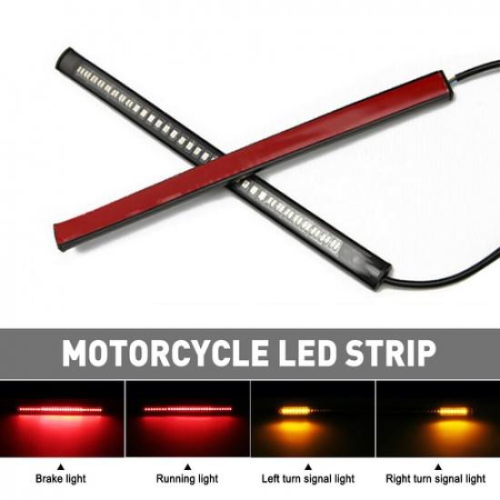 48 LED Turn Flexible Signal Motorcycle Amber 2 Integrated Strip Brake Tail Light