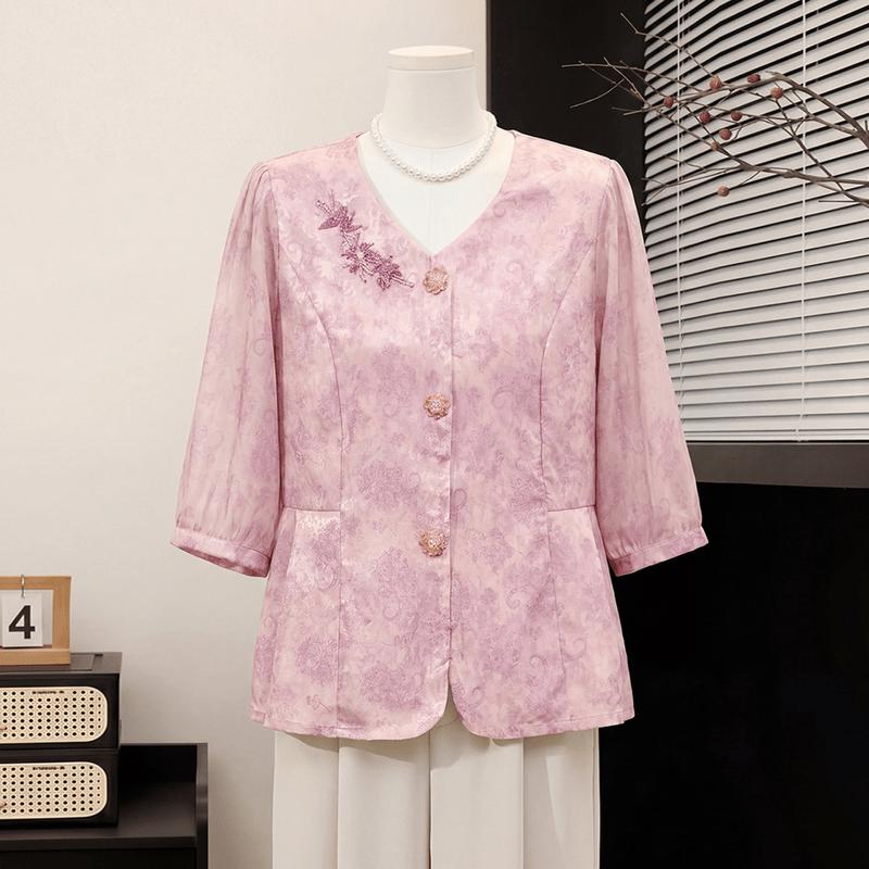Datang Furen Women s New Chinese Style V-Neck Embroidered Blouse 2XL