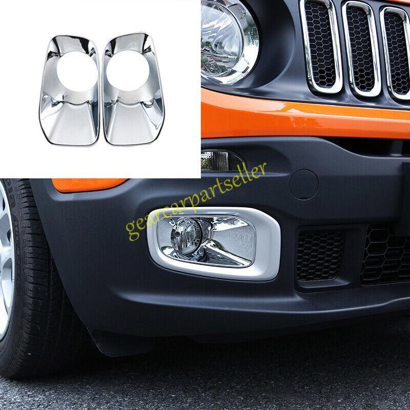 For Jeep Renegade 15-2018 Bright Chrome Front Fog Light Lamp Frame Cover Trim