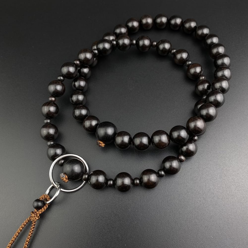 WONDERFUL LOTUS Myo  Lotus  Flower Prayer Beads for Men, Jodo Sect Formal Daily Prayer Beads, Ebony with Silver Rings, Sanman Jodo Formal Prayer