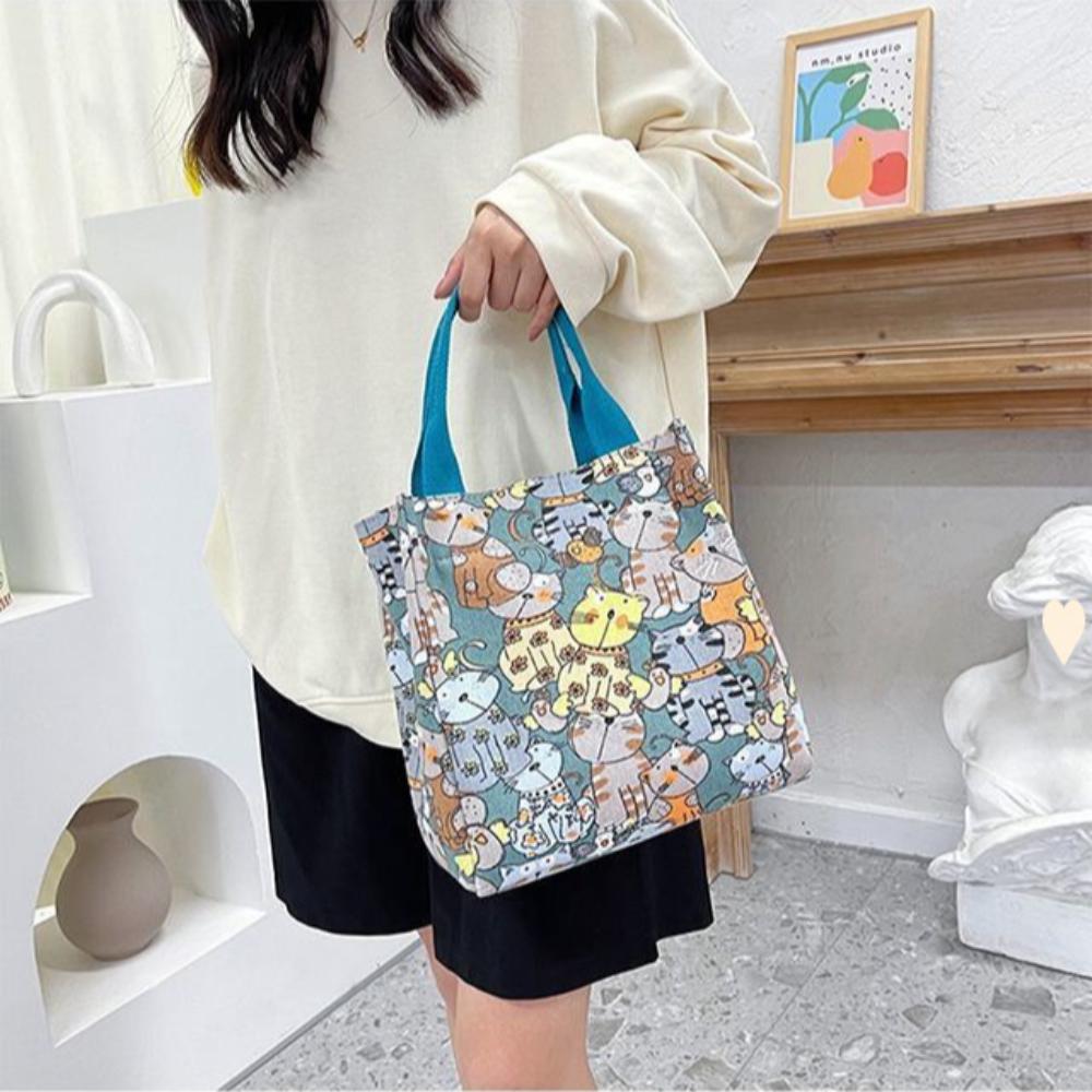 Canvas Lunch Bag Cute Printing Portable Canvas Bag Colorful Picnic Bag