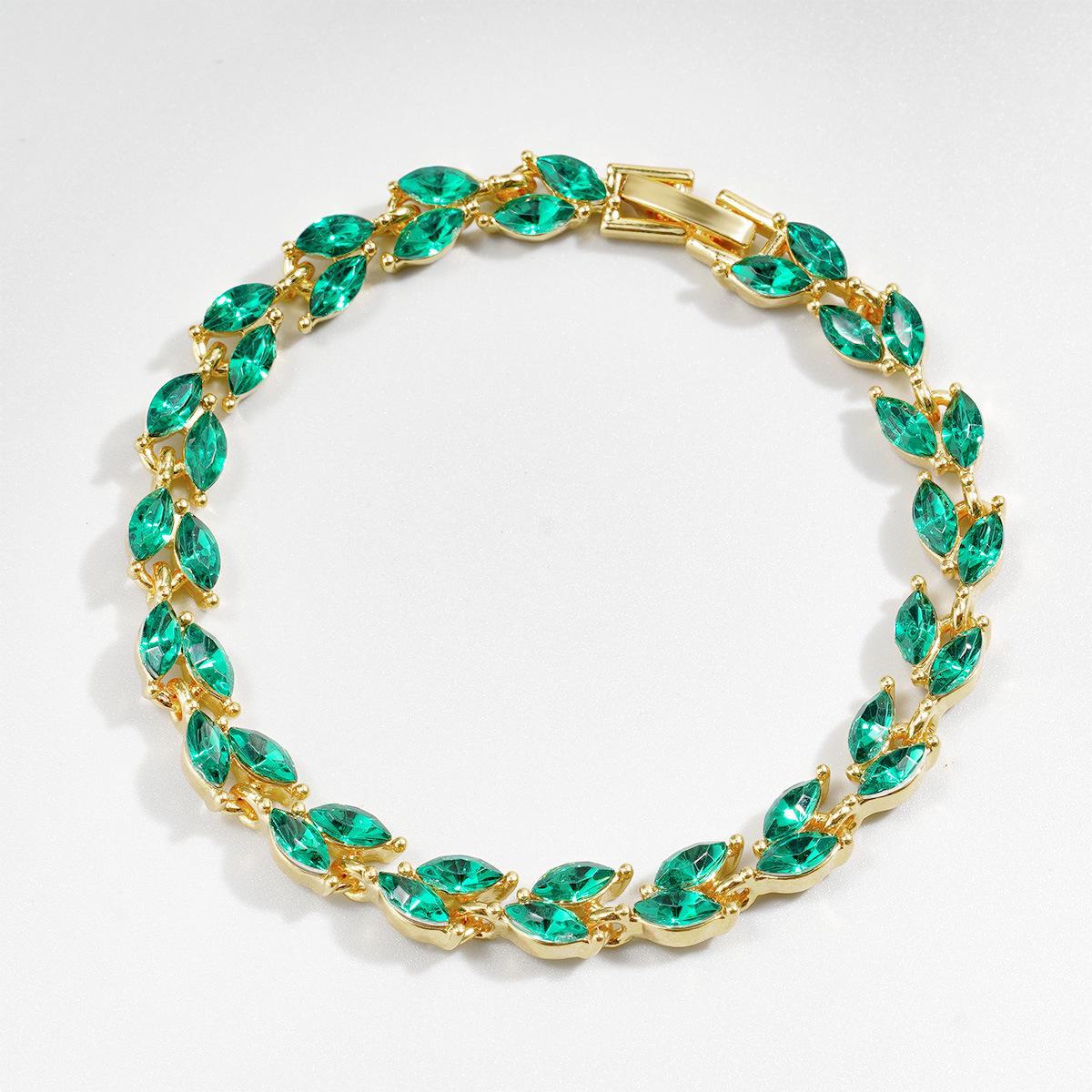 

Браслет из листьев ивы светло-зеленого циркония для женщин - европейский и американский стиль 13 золотой