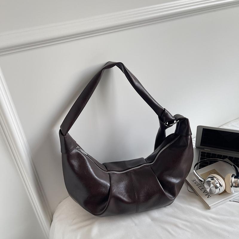 Large Capacity Hobo Bag Women's Vintage Pleated Shoulder Bag Commuter Crossbody Bag