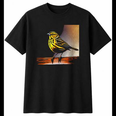 Neon Yellowhammer In Nature Bird Mens T-Shirt Black 100% Cotton Wildlife Printed