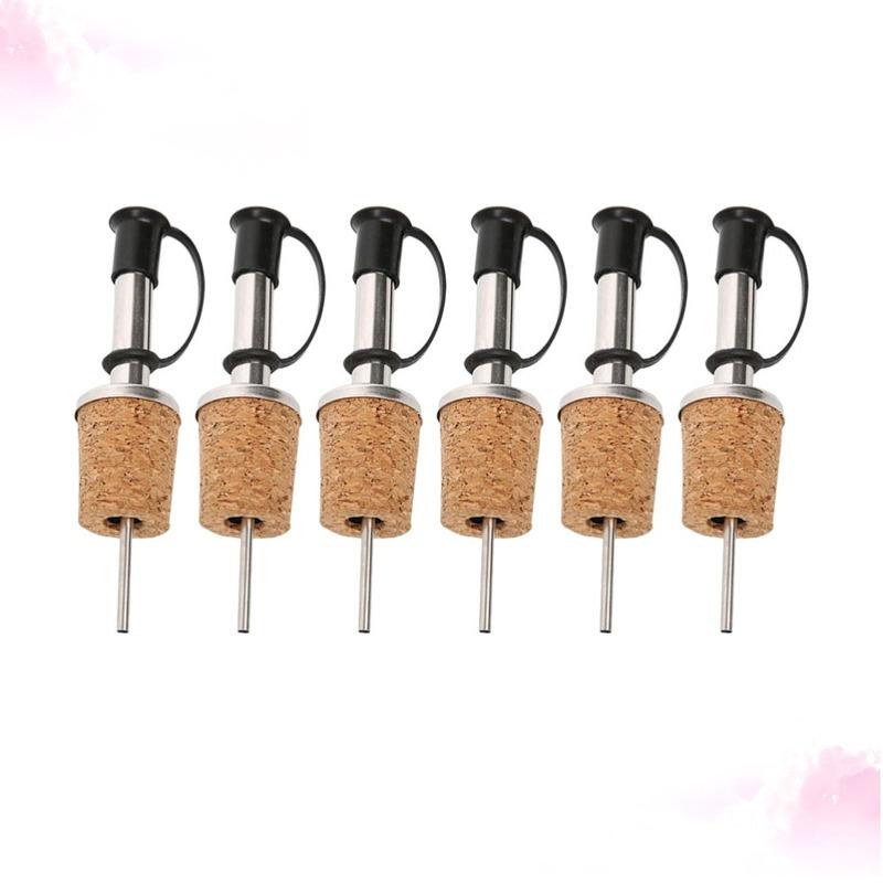 Stainless Steel Wine Pourer, Cork Design, Bottle Dust Cover, Olive Oil, Alcohol Bottle Pour Spout Cover, 6Pcs