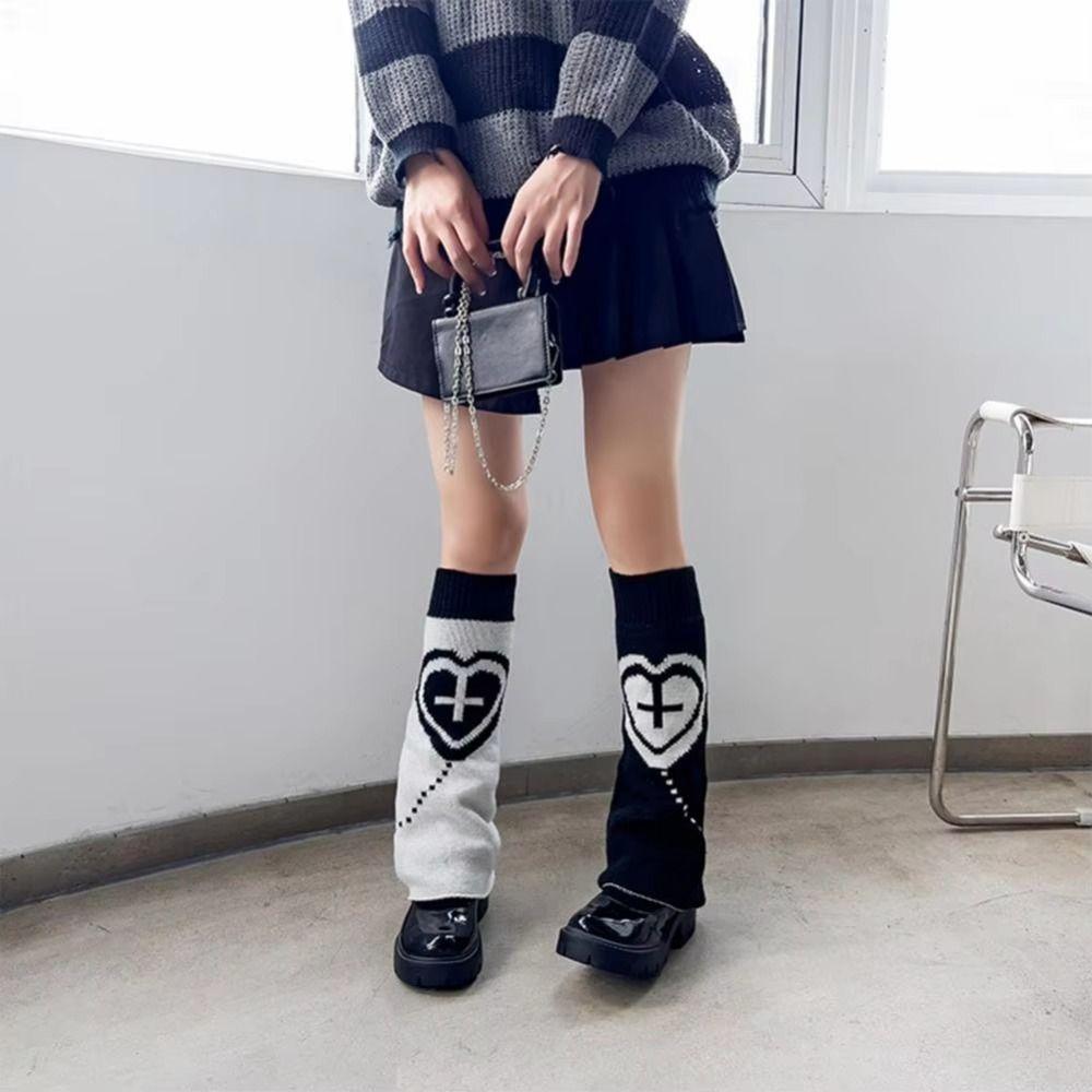 Gothic Cross Knitted Socks Star Pattern Leg Cover Socks Long Socks Boot Cuffs Kawaii Style