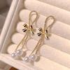 2024 New Bow Design: Silver & Pearl Tassel Stud Earrings for Women