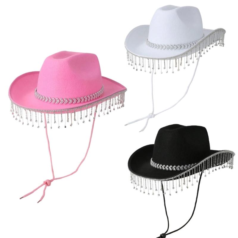 Soft Sweet Unisex Hat British Stylish Hat Rhinestones Fashionable Western Hat for Parties and Weddings