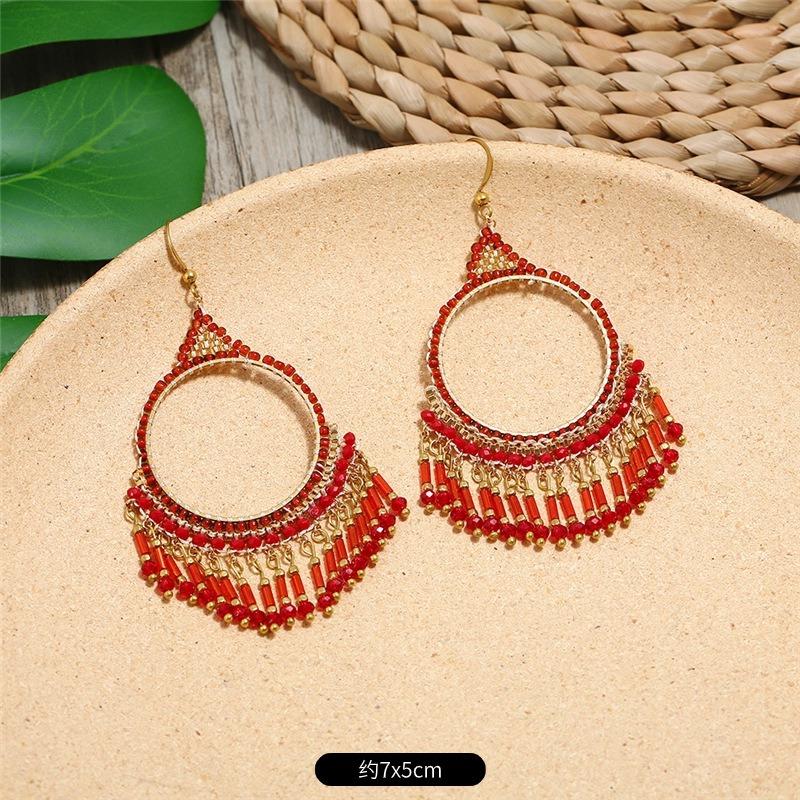 Bohemian Earrings Hand-woven Retro Vacation Versatile Temperament Earrings Women's Long Earrings