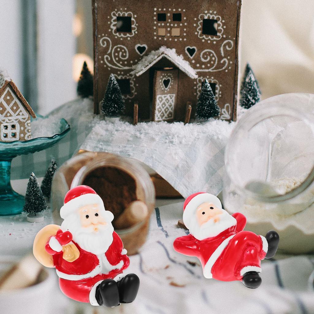 12 Pcs Mini Figurine Santa Claus Ornament Christmas Miniatures Ornaments Craft Party Supplies Resin Child Mini Craft Decor