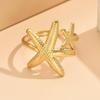 Stainless Steel Open Ring with Starfish Design - Women's Bohemian Beach Vacation Accessory