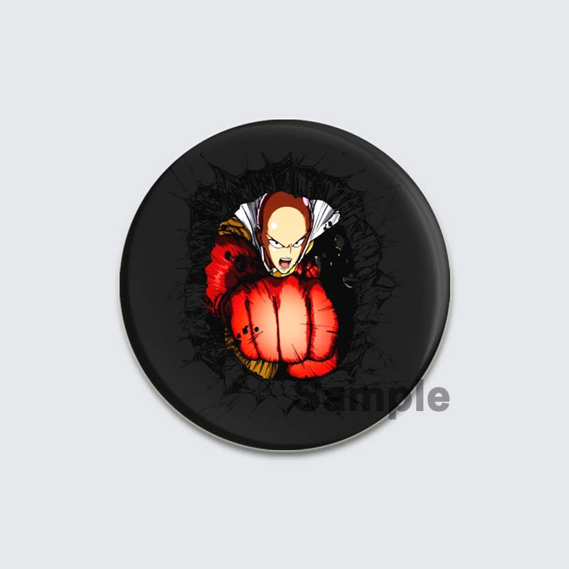 32/44/58mm Saitama Broche de Figura de Desenho Animado Redondo One Punch Man Anime Pins Cosplay Emblema Ornamento de Peito Bolsa Roupas Jóias Acessórios Presentes