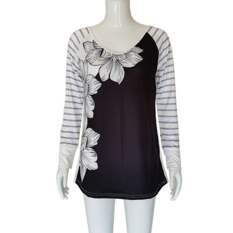Women's V-neck Flover Printed Top Long Sleeve Shirt