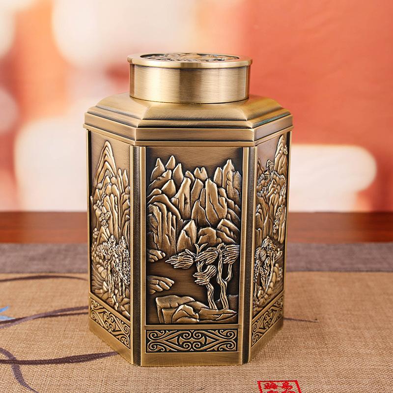 Metal tea cans are sealed and moisture-proof, household antique tea boxes, boutique high-end cans, empty boxes, storage tanks, gift boxes.
