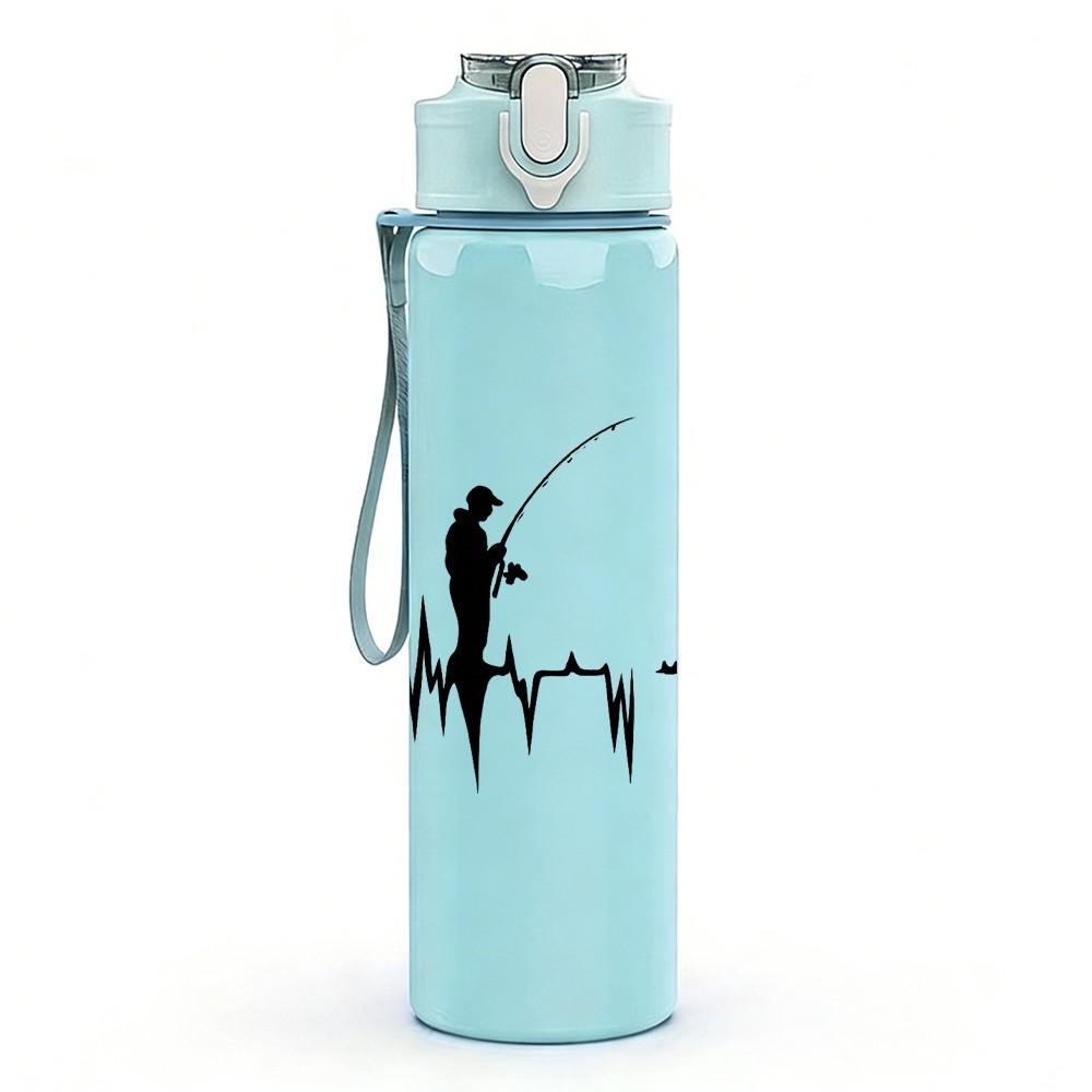 1PC Fisherman Fishing Heartbeat Print 750ml Color Plastic Sports Water Bottle Leakproof Flip Straw Lid Suitable for Sports Office Home Use