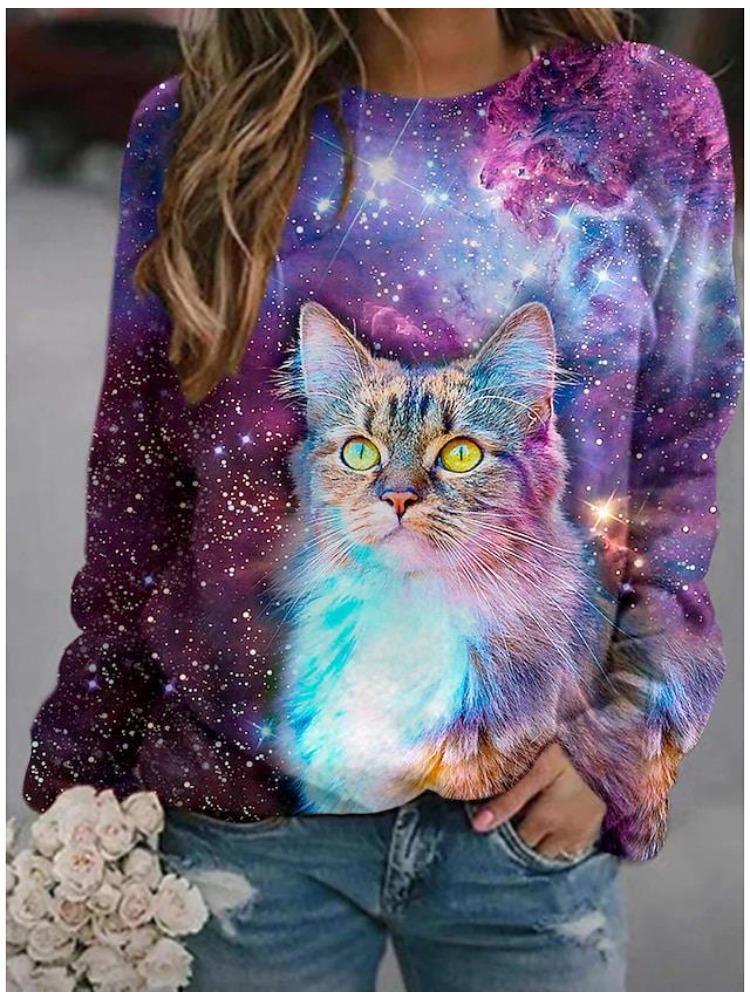 

Casual Round Neck Long-Sleeved Loose Pullover Digitally Printed Womens Sweater Trendy Graphic Design Comfortable Daily Wear for Ladies XXXL