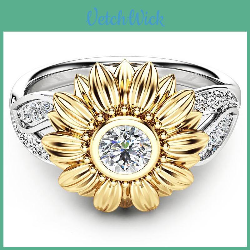 Exquisite Gold Plated Sunflower Ring With Colored Zircon For Women Elegant Jewelry