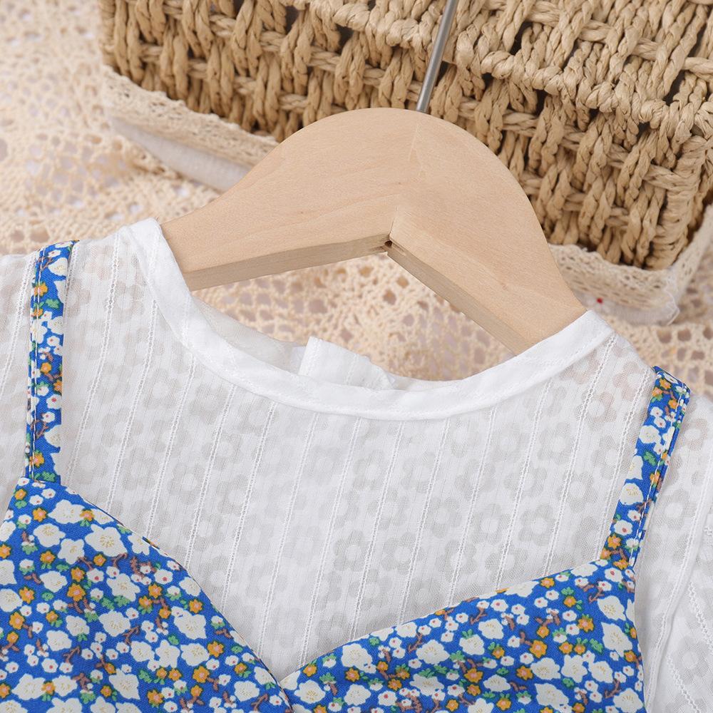 Girls Summer Princess Maxi Dress Fake Two Piece Long Gown Sweet Party Dress For Kids Children Clothing