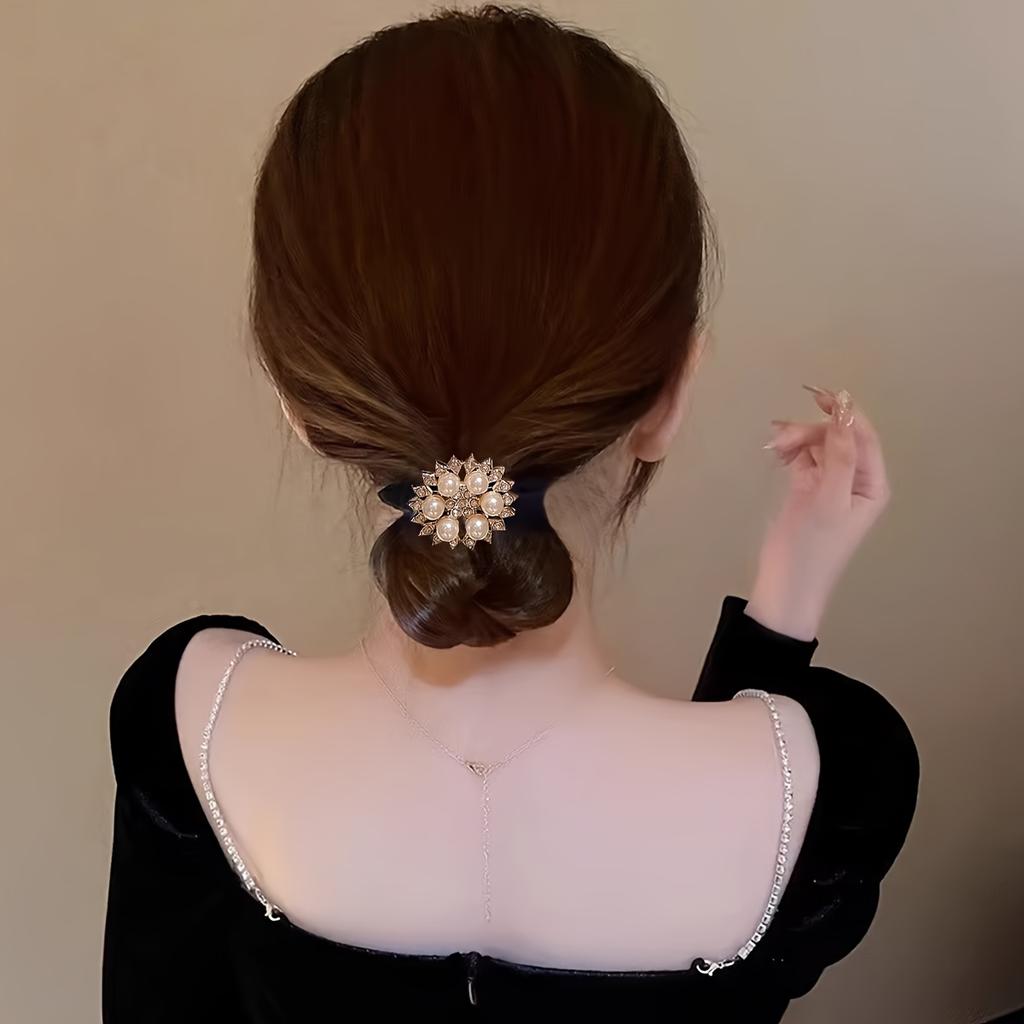 10Pcs Rhinestone Faux Pearl Hair Ties, Elegant Multi-style Set for Daily Wear and Gifting
