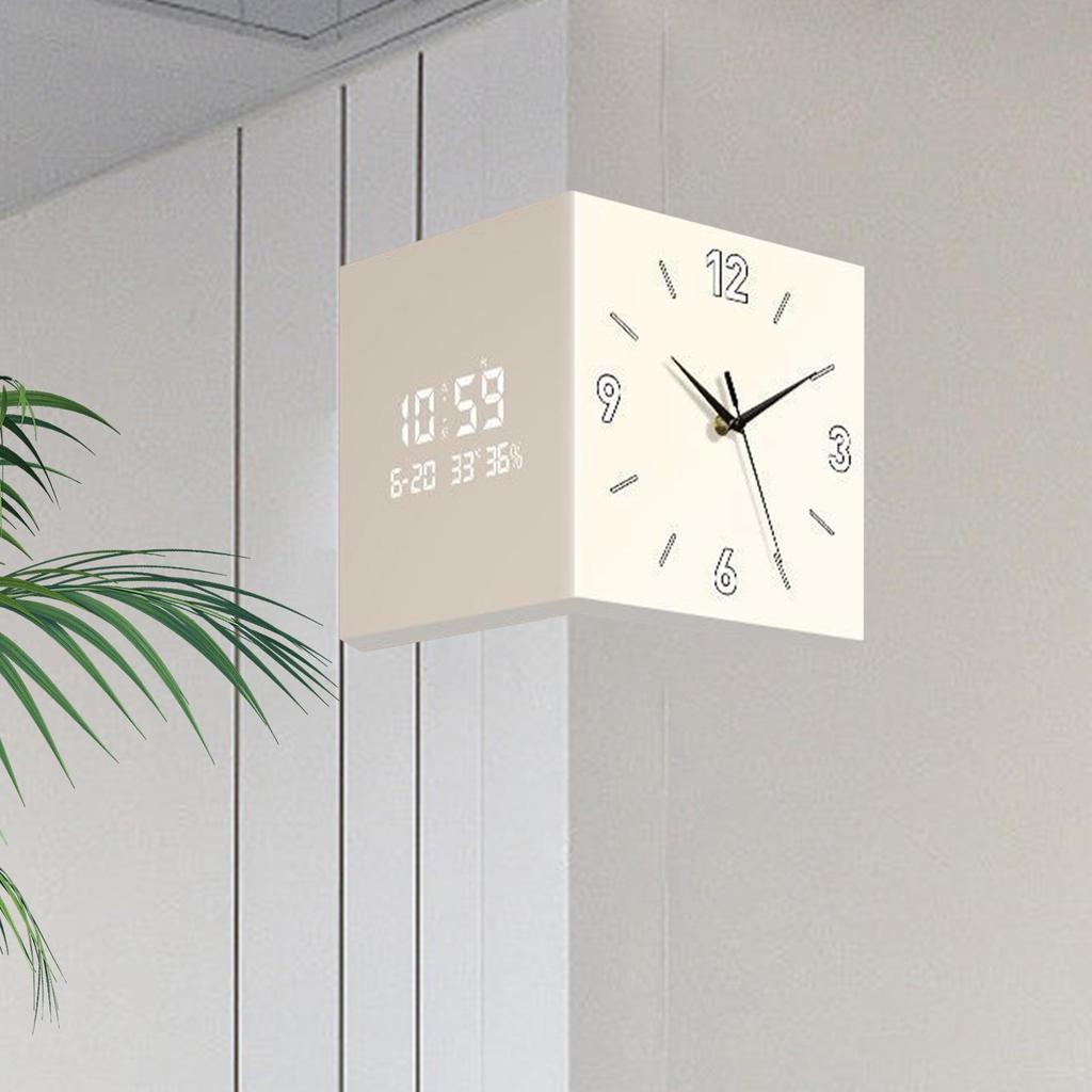 Corner Clock Double Sided Wall Clock Art Silent Square Electronic Clock for