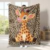 Cute Cartoon Giraffe Blanket with Leopard Print Soft Flannel Throw Blanket for Kids Bed Sofa Cozy Blanket for Home Decor & Gift