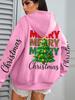 Merry Christmas Green Tree Print Women's Y2K Autumn Pocket Hoodie
