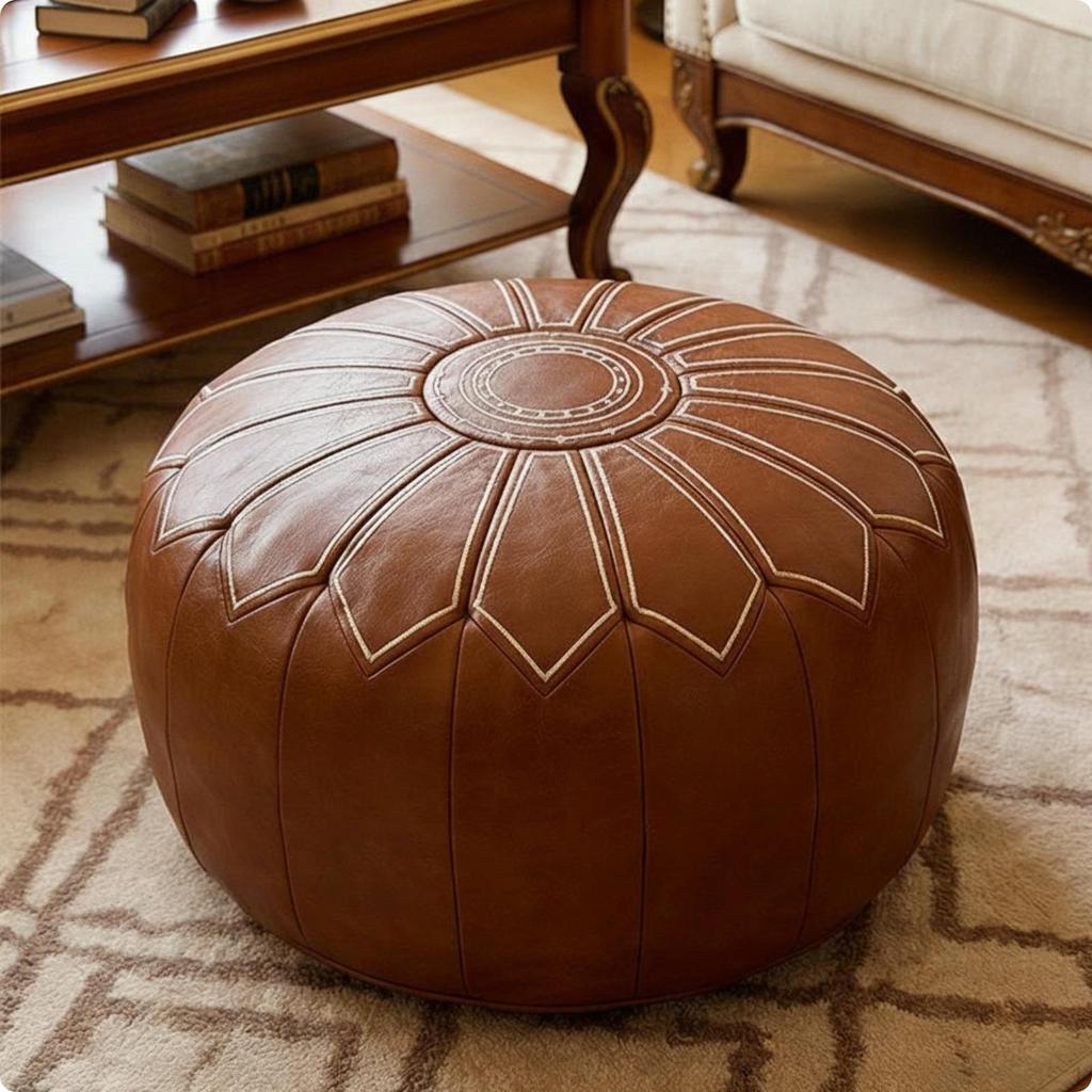 Storage Ottoman Embroidery Round Footstool