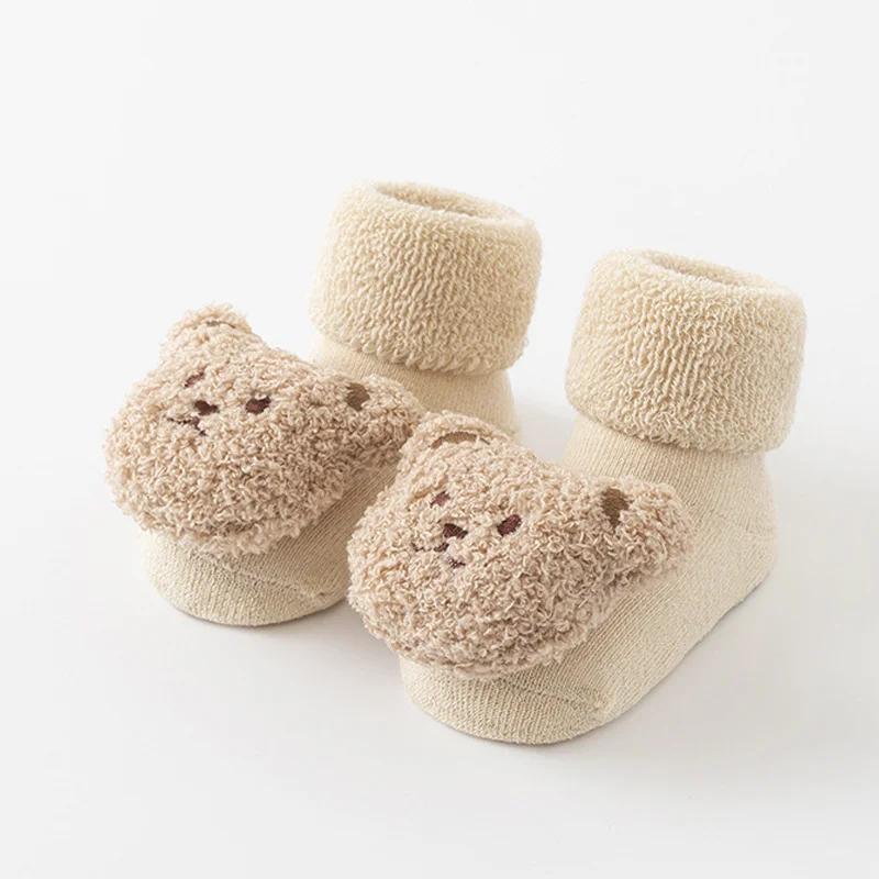 Cute Cartoon Animal Baby Socks for Boy Girl Winter Soft Cotton Bear Anti Slip Soled Newborn Toddler Sock Kids THhicken Socken