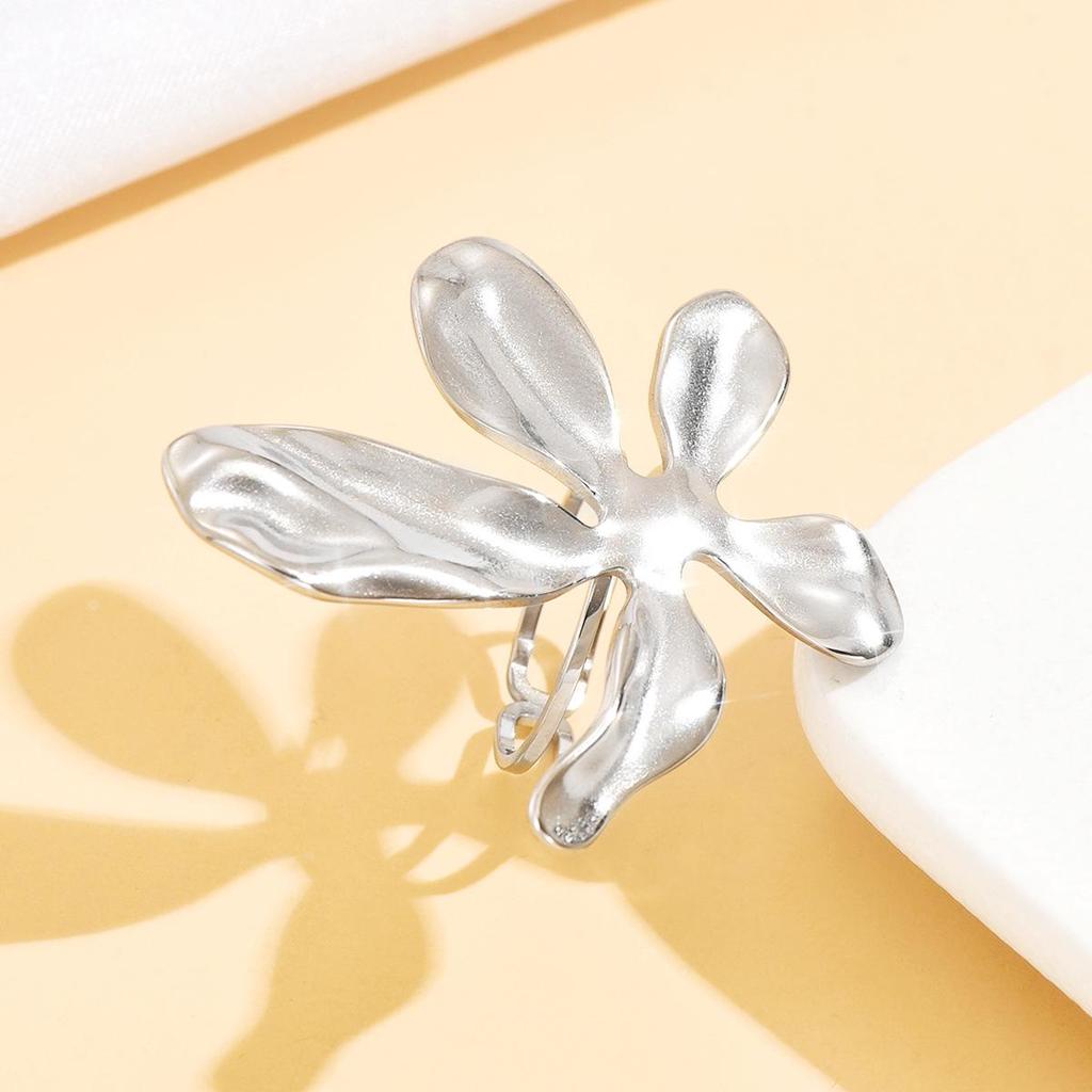 Stainless Steel Luxury Resort Style Floral Open Ring - Women's Exaggerated Index Finger Jewelry