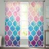 Cortinas de Tule Coloridas Xadrez Marrocos Para Decoração de Sala de Estar Quarto Chiffon Voile Transparente Cortina de Janela de Cozinha