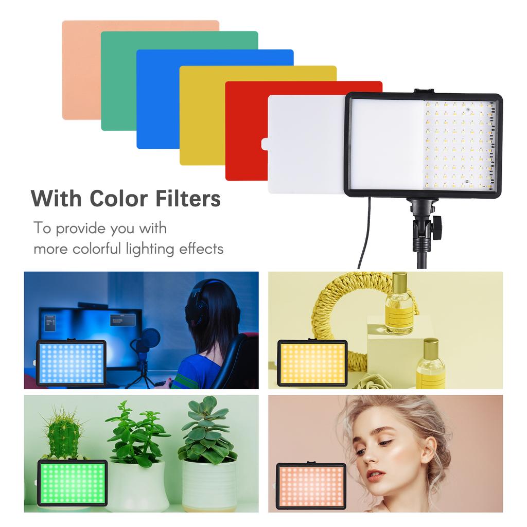 2 Pack USB LED Video Lights Kit Bi Color Temperature Fill Lights 10 Level Brightness with Light Stands Color Filters