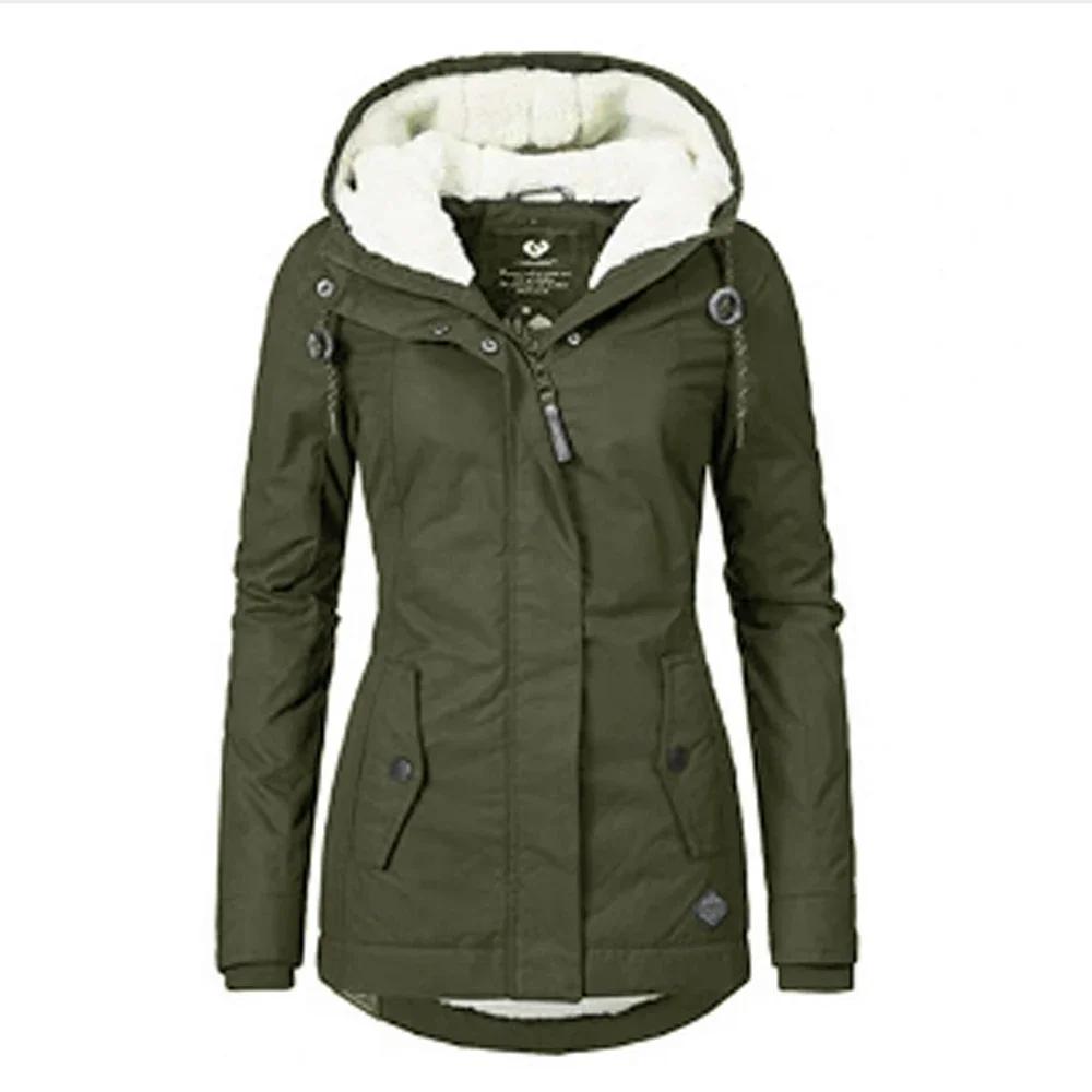 Winter Women Warm Parkas Hooded Thick Plush Coats Female Mid-Long Cotton Jacket Warm Coat Outwear