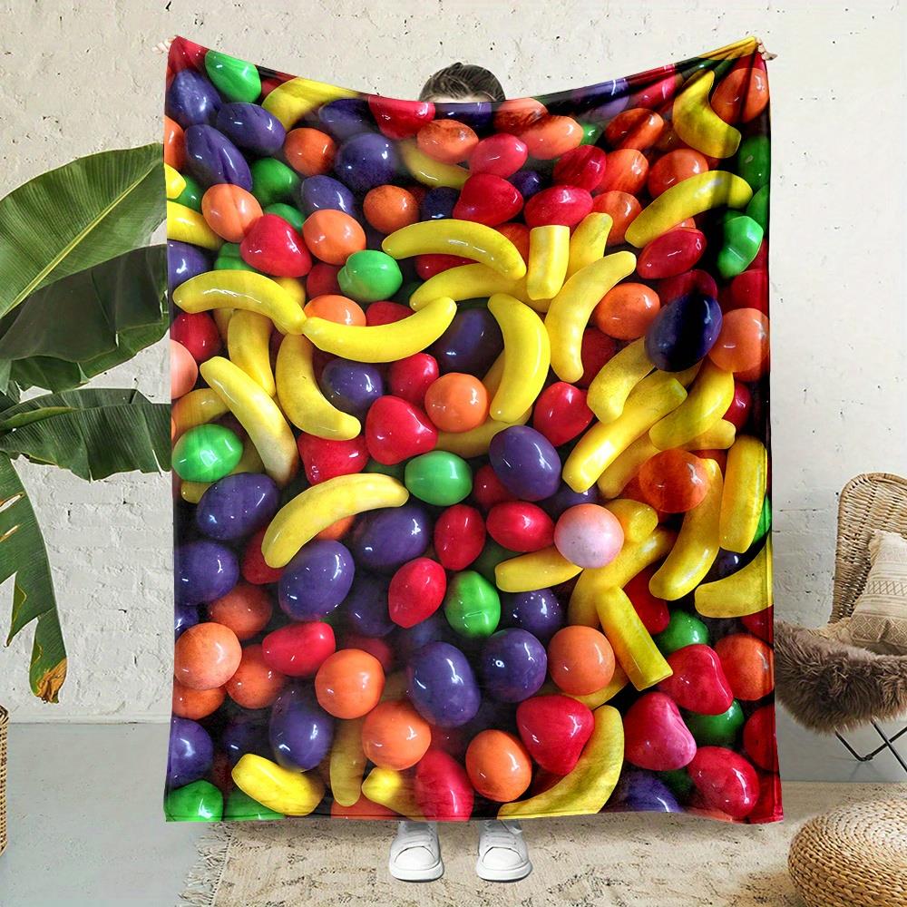 

Colored candy and fruit patterns Flannel printed blanket suitable for all seasons suitable for living room office sofa travel 75x100cm (30x40inch)