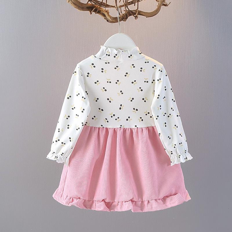 2025 Girls' Cute Cherry Teddy Bear Long-Sleeve Dress – Spring & Autumn Collection