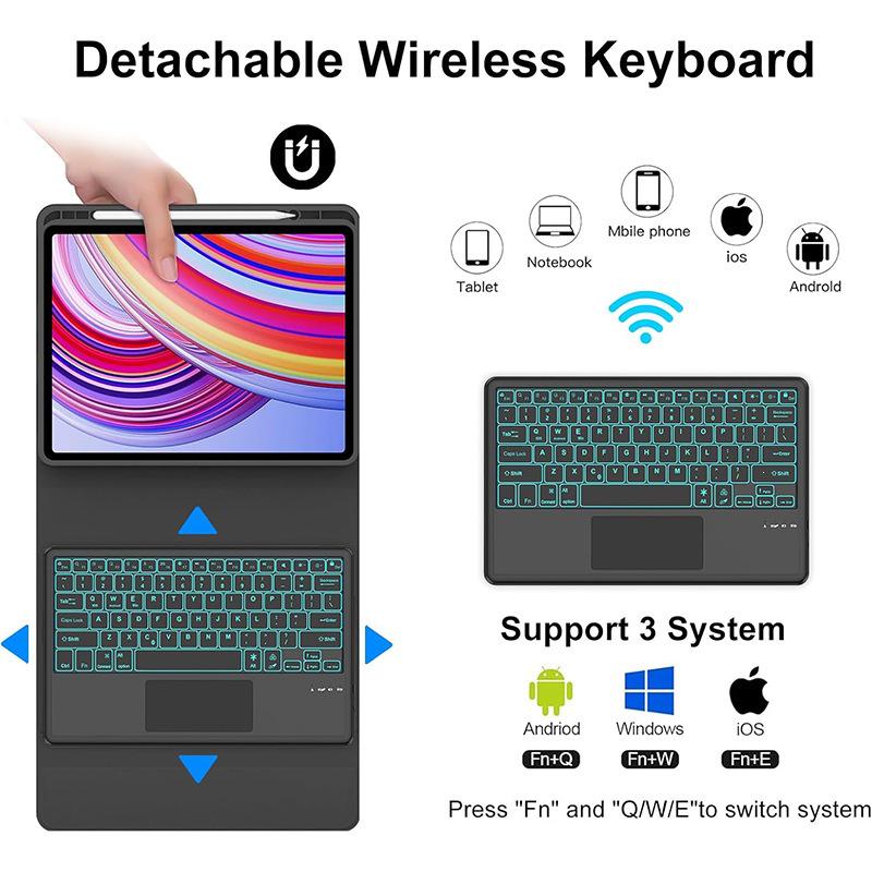 Redmi Pad Pro 12.1 Case: Backlit Bluetooth Keyboard with Pen Slot for Xiaomi PocoPad