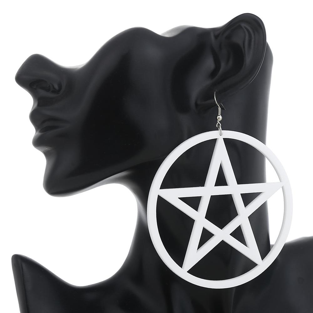 European and American acrylic exaggerated hollow out pentagram hip-hop earrings with pentagram round earrings